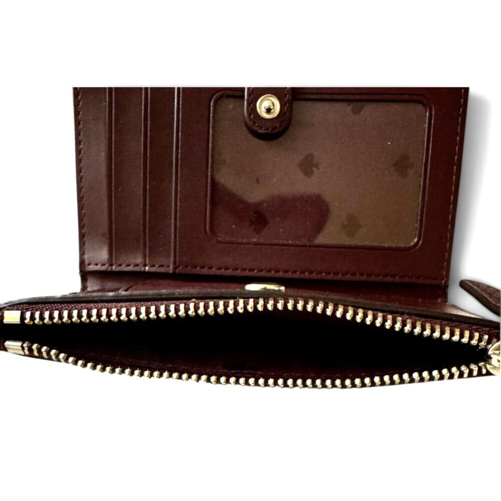 Kate Spade Jackson Forest Floral Small Bifold Wallet Burgundy Pink Cream - Picture 6 of 7